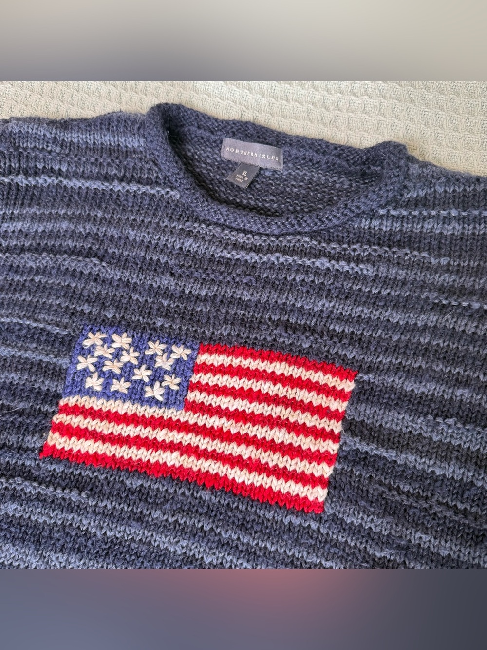 Vintage Y2K Northern Isles Roll Neck American Flag Sweater Womens XL Navy USA